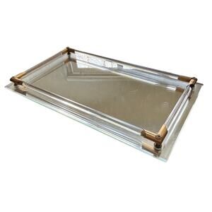 Vintage mirror vanity tray lucite rod gallery gold hardware mid century modern